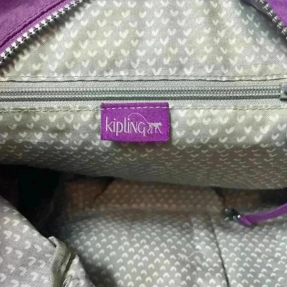 Kipling Small Medium Laptop Backpack Purple Drawstring Monkey Zip Magnetic - Picture 10 of 13